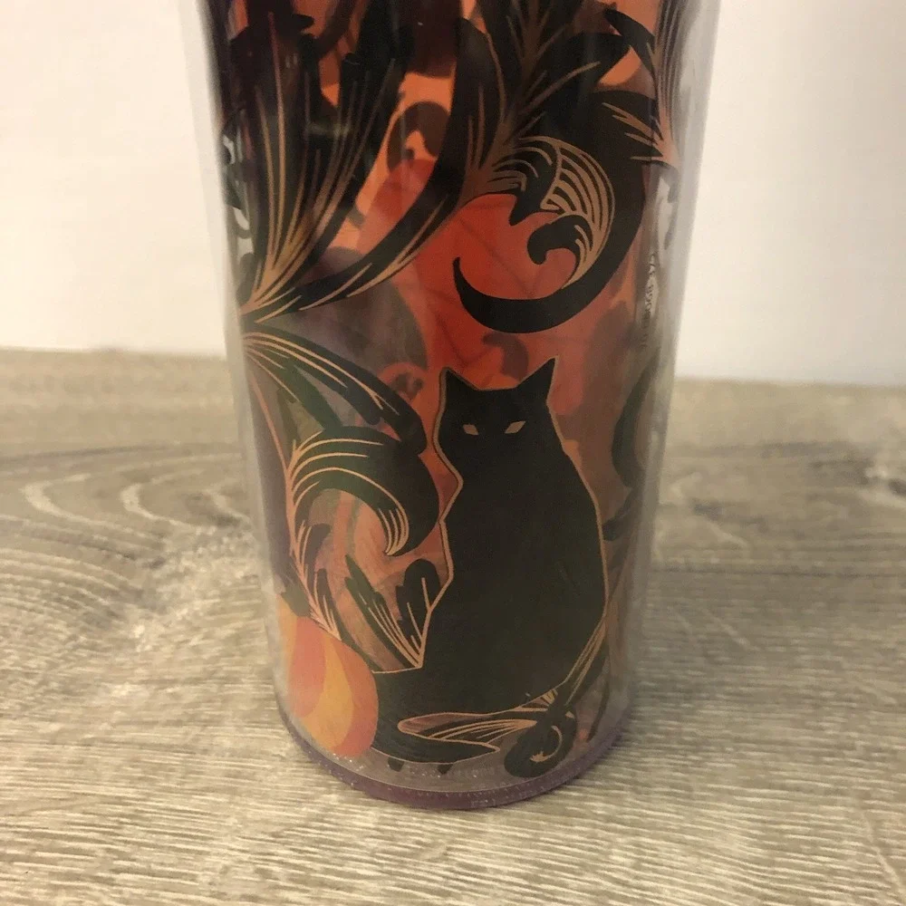 2021 Starbucks Halloween Tumbler Cup with Lid Black Cat and Pumpkin 16oz READ‎